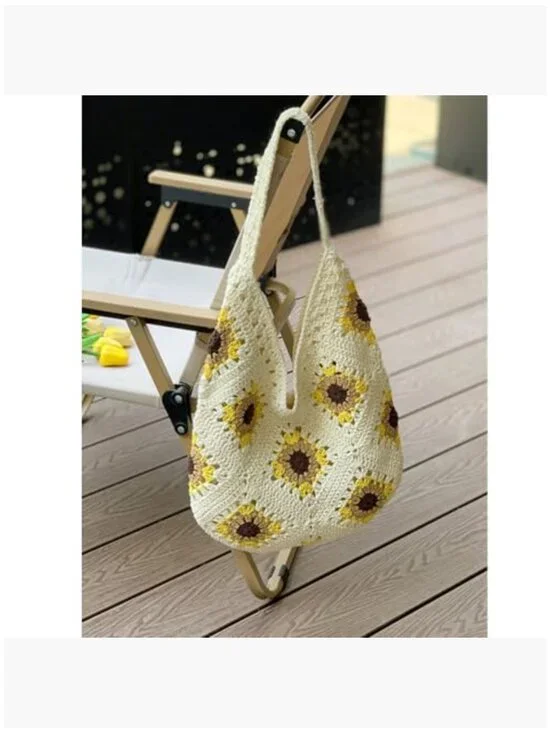 Crochet Beach Tote Bag for Women, Cotton Hobo Purse - Picture 6 of 7